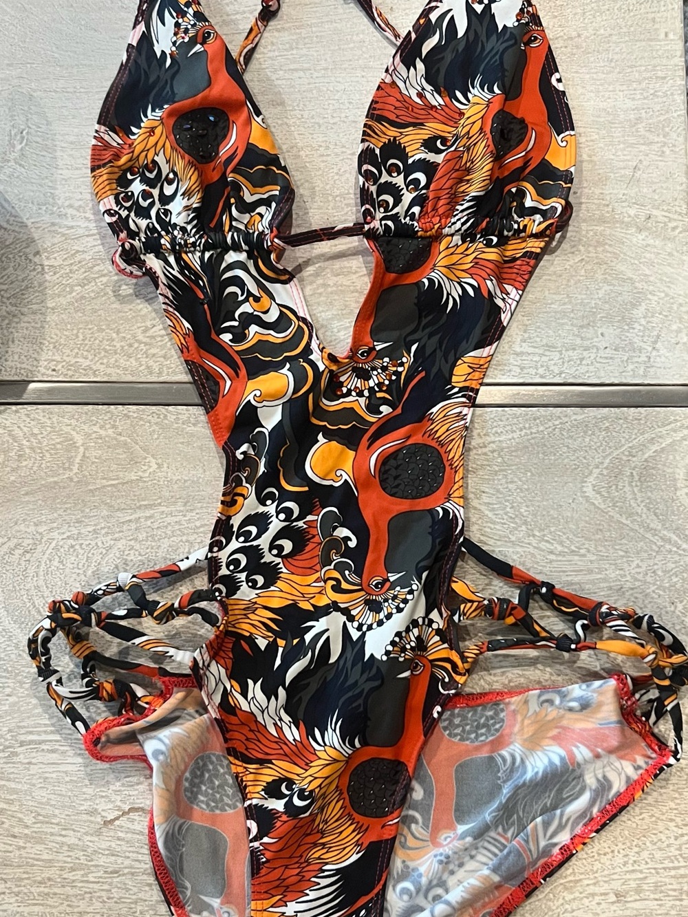 Women's Orange & Black Phoenix-Print One-Piece Swimsuit